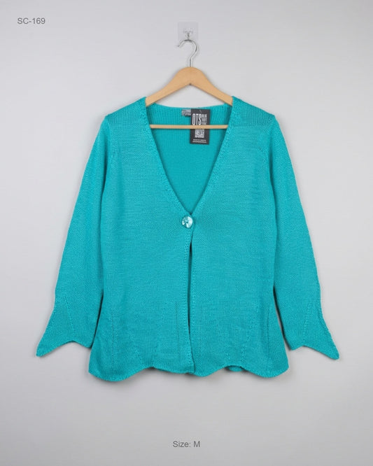 Shop Premium Short Cardigans by Per Una | Preloved Branded Clothes | Cyan Polyester | | OTS Thrift Store Peshawar Pakistan
