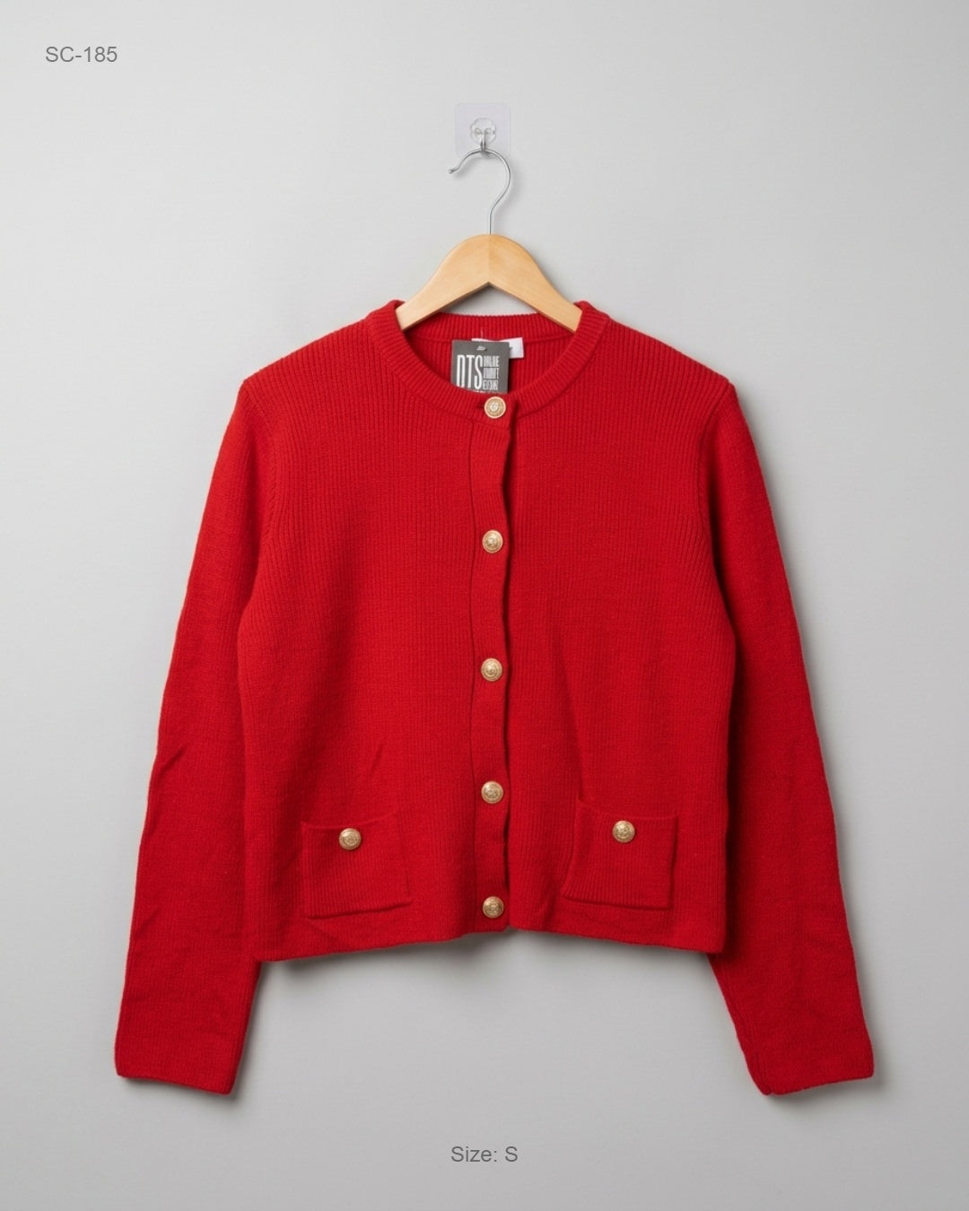 Secondhand Branded Short Cardigans by Marks & Spencer, Red Wool-Acrylic blend fabric, Premium condition, for - Online Thrift Shop Peshawar Pakistan