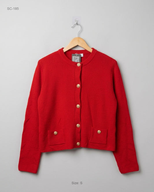 Secondhand Branded Short Cardigans by Marks & Spencer, Red Wool-Acrylic blend fabric, Premium condition, for - Online Thrift Shop Peshawar Pakistan