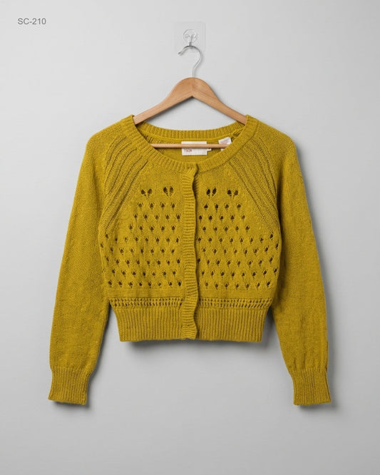 Secondhand Branded Short Cardigans by YOON, Gold Acrylic fabric, Premium condition, for Women - Online Thrift Shop Lahore Pakistan