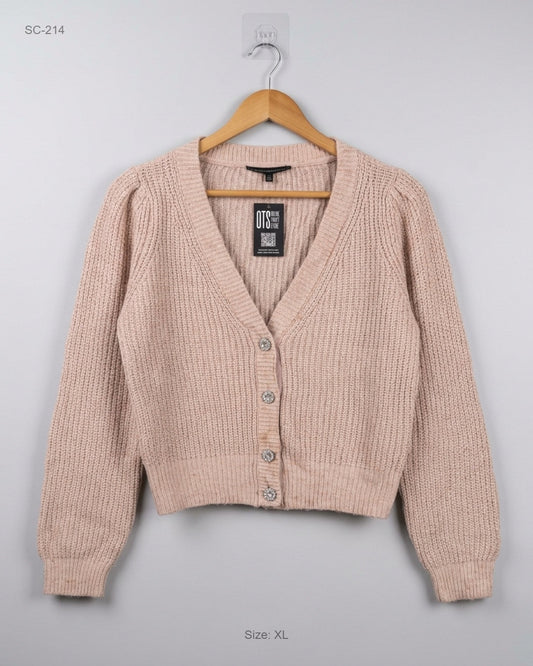 Shop Excellent Short Cardigans by WHITE HOUSE BLACK MARKET | Preloved Branded Clothes | Pink Acrylic | Women | OTS Thrift Store Peshawar Pakistan