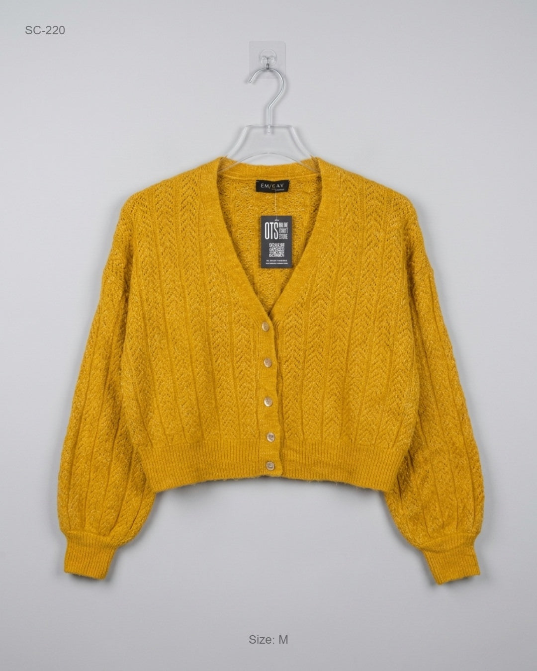 Shop Premium Short Cardigans by EN KAY | Preloved Branded Clothes | Mustered Acrylic | Women | OTS Thrift Store Peshawar Pakistan