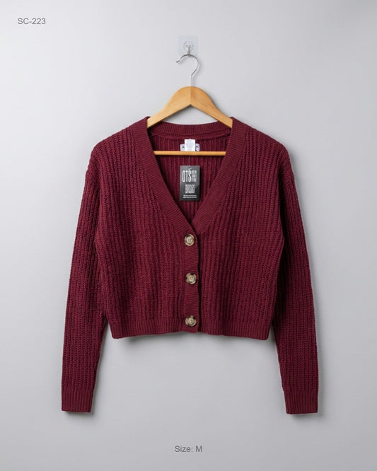 Premium Condition Short Cardigans | Preloved AIR ZONA | Maroon Acrylic | Thrift Shop for Women Lahore Pakistan | OTS