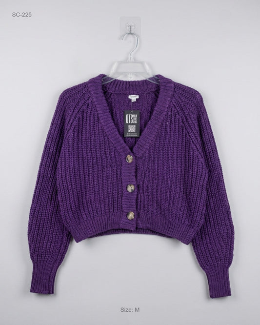 Secondhand Branded Short Cardigans by Garage, Purple Acrylic fabric, Premium condition, for Women - Online Thrift Shop Karachi Pakistan