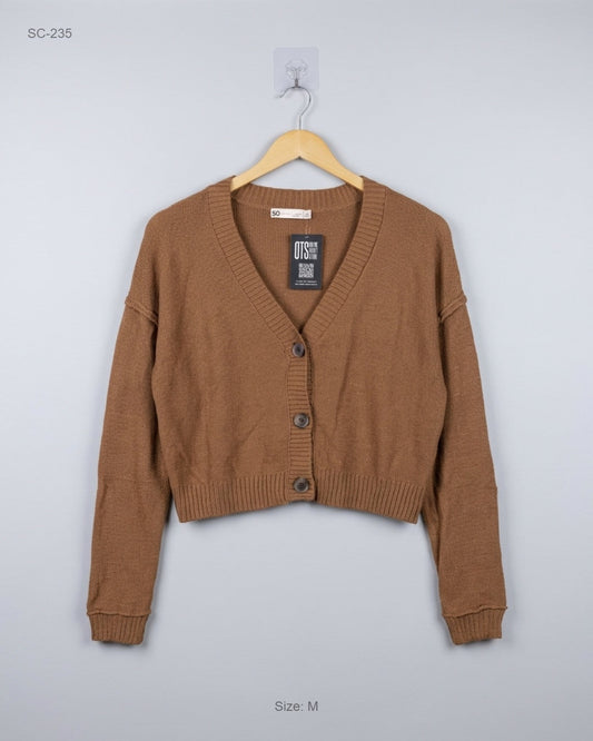 Shop Premium Short Cardigans by SO | Preloved Branded Clothes | Brown Acrylic | Women | OTS Thrift Store Karachi Pakistan