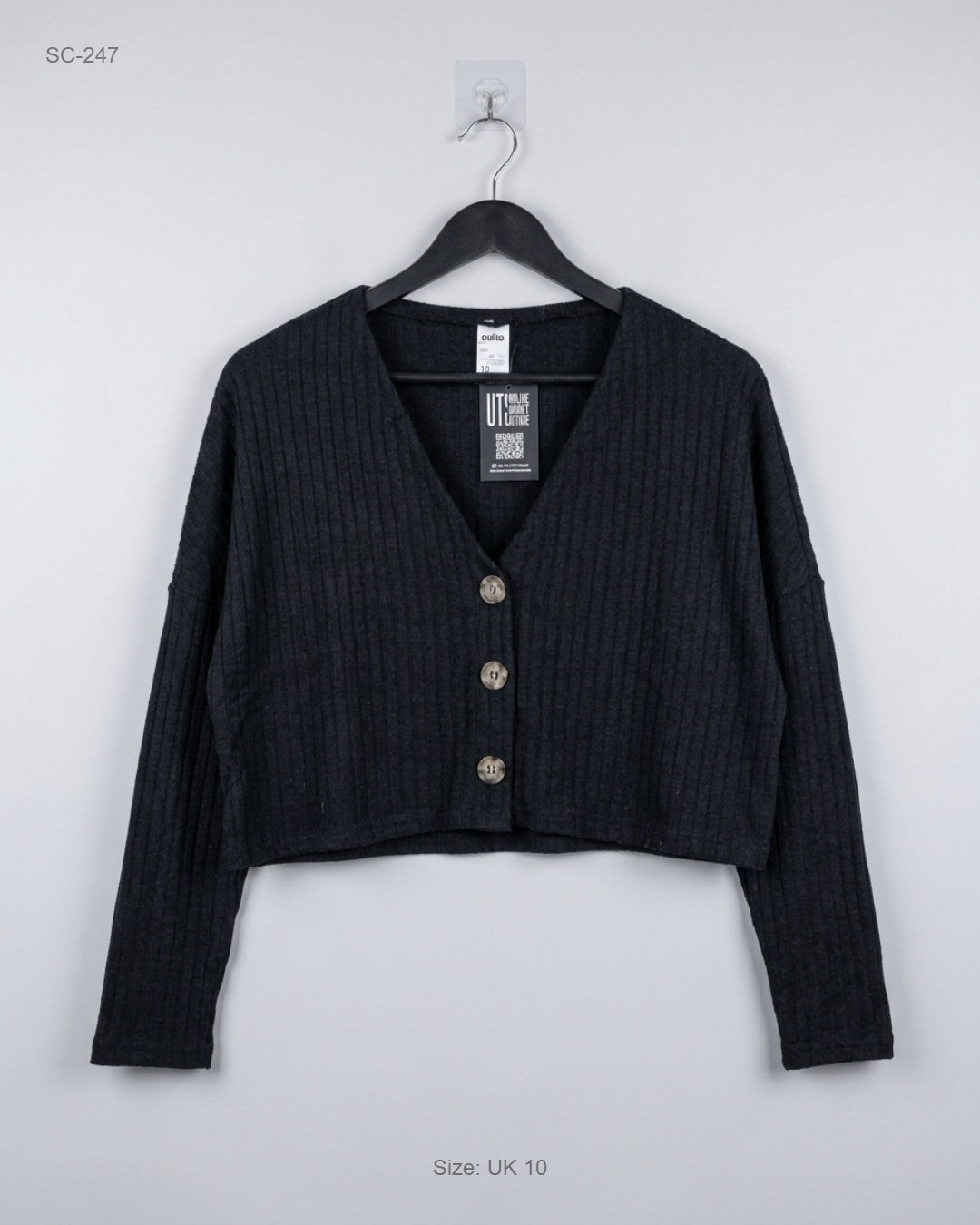 Shop Premium Short Cardigans by Anko | Preloved Branded Clothes | Black Viscose | Women | OTS Thrift Store Peshawar Pakistan
