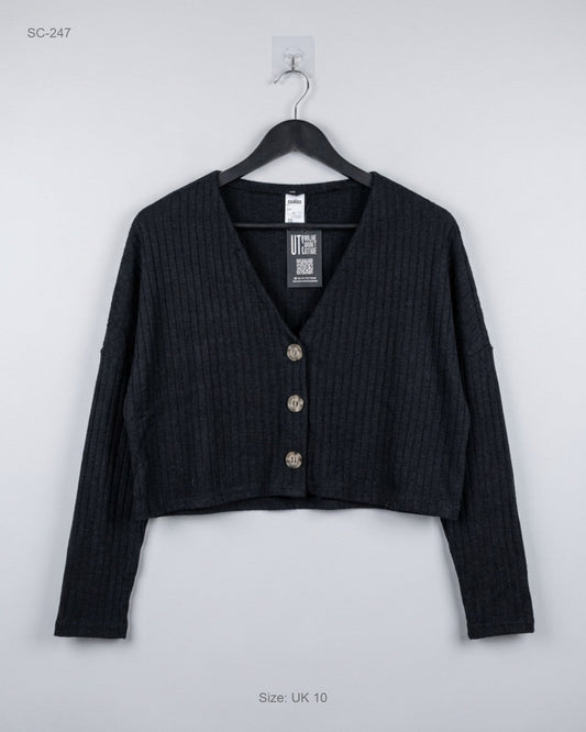 Shop Premium Short Cardigans by Anko | Preloved Branded Clothes | Black Viscose | Women | OTS Thrift Store Peshawar Pakistan