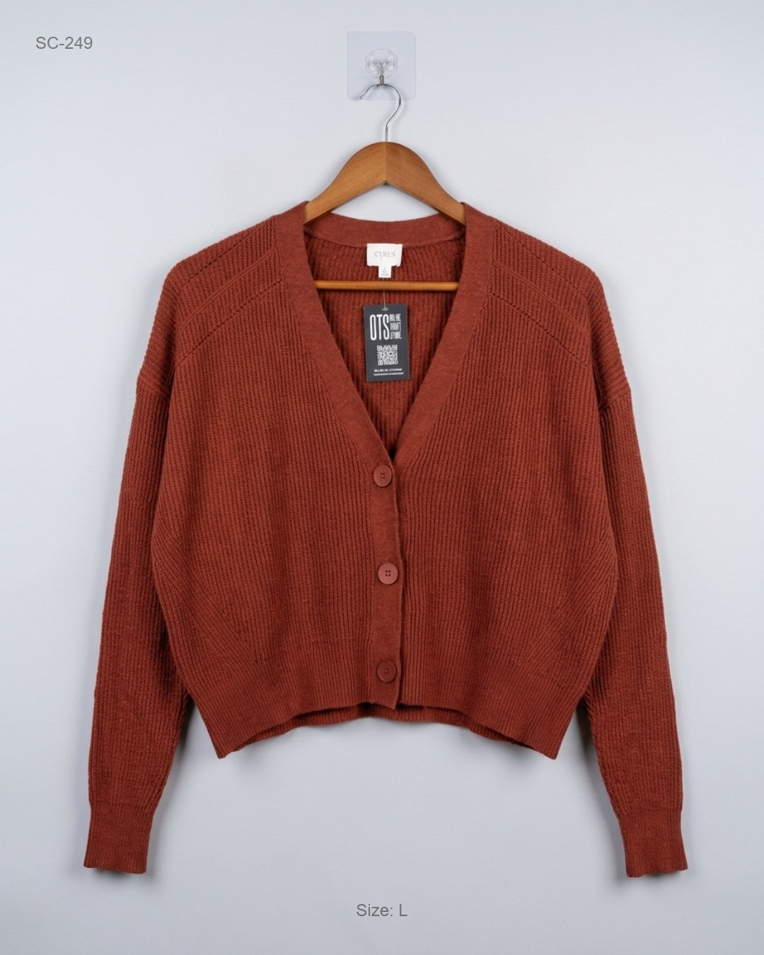 Shop Premium Short Cardigans by Cyrus | Preloved Branded Clothes | Brown Acrylic | Women | OTS Thrift Store Peshawar Pakistan