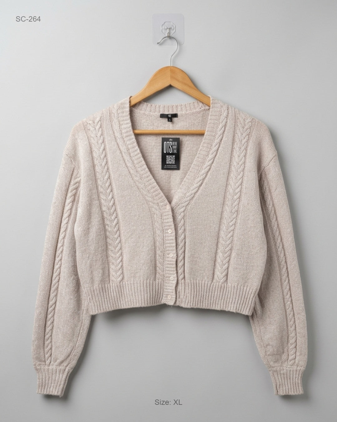 Shop Premium Short Cardigans by Charlie Paige | Preloved Branded Clothes | Beige Acrylic | Women | OTS Thrift Store Karachi Pakistan
