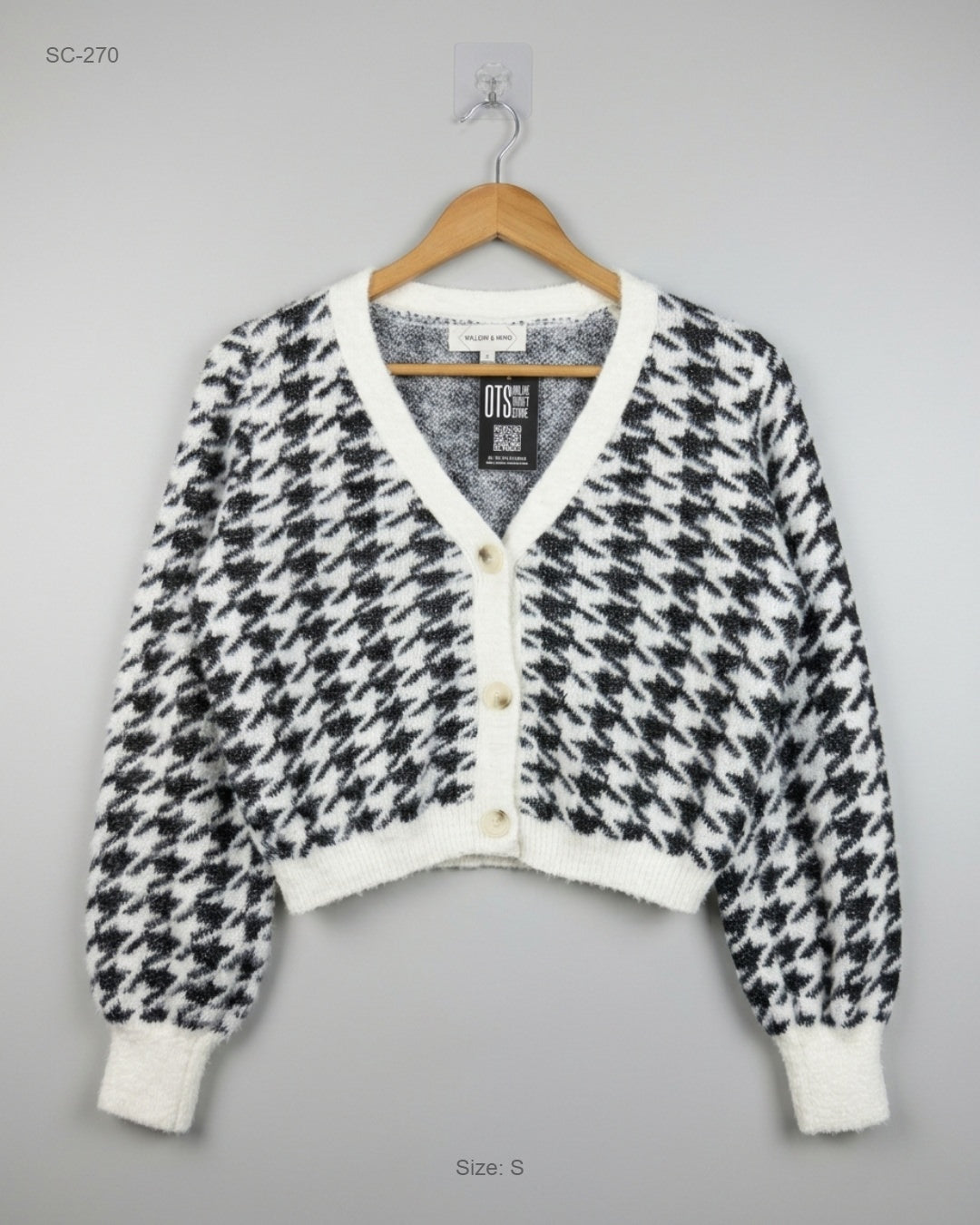 WILLOW & WIND Black Cropped Houndstooth Cardigan buy preloved clothing online Pakistan