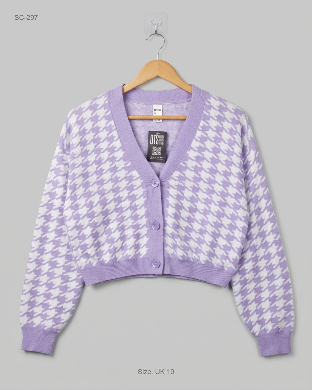 Anko (SC-297) Cropped Houndstooth Cardigan
