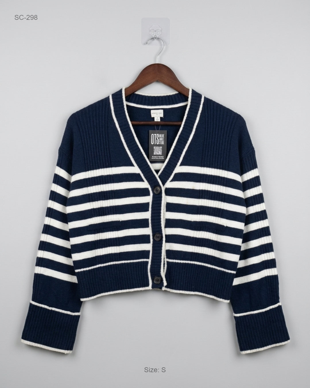 River Island Blue Cropped Striped Cardigan buy preloved clothing online Pakistan