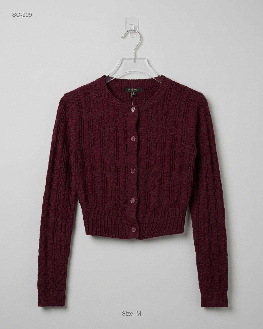 Love Tree Maroon Cropped Cable-Knit Cardigan buy preloved clothing online Pakistan