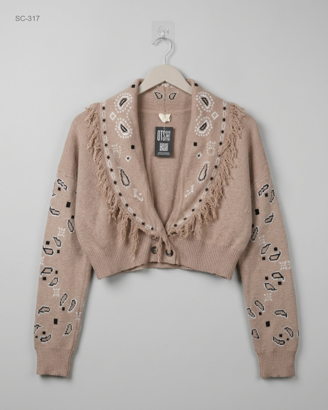 CUT LABEL Brown Cropped Shawl-Collar Cardigan buy preloved clothing online Pakistan