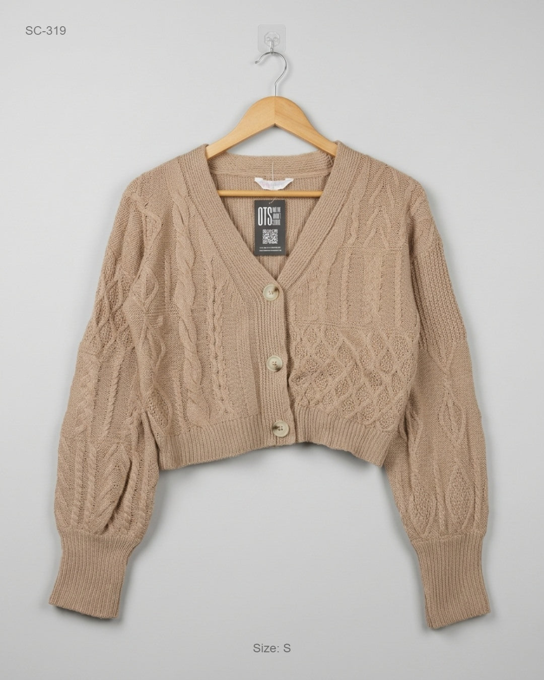Nobo Brown Cable-Knit Cropped Cardigan buy preloved clothing online Pakistan
