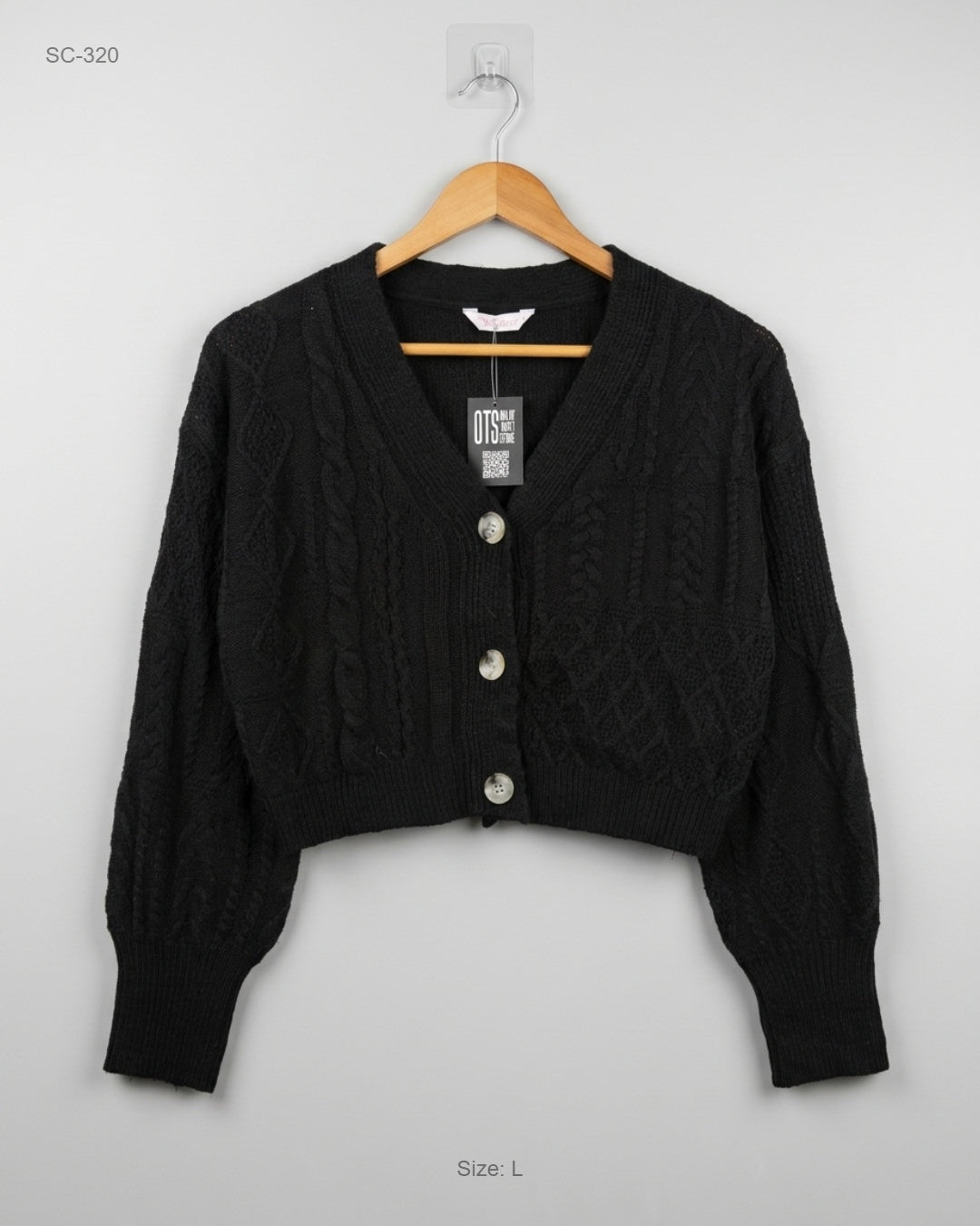 Nobo Black Cropped Cable-Knit Cardigan buy preloved clothing online Pakistan