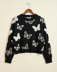 No Boundaries (SC-455) Butterfly Print Knit Sweater