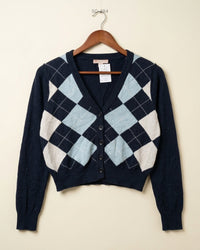 Romwe (SC-484) Argyle Cropped Cardigan