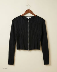 No Boundaries (SC-488) Ribbed Zip-Up Crop Top