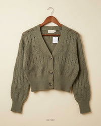 Poof Apparel (SC-522) Pointelle Knit Cropped Cardigan