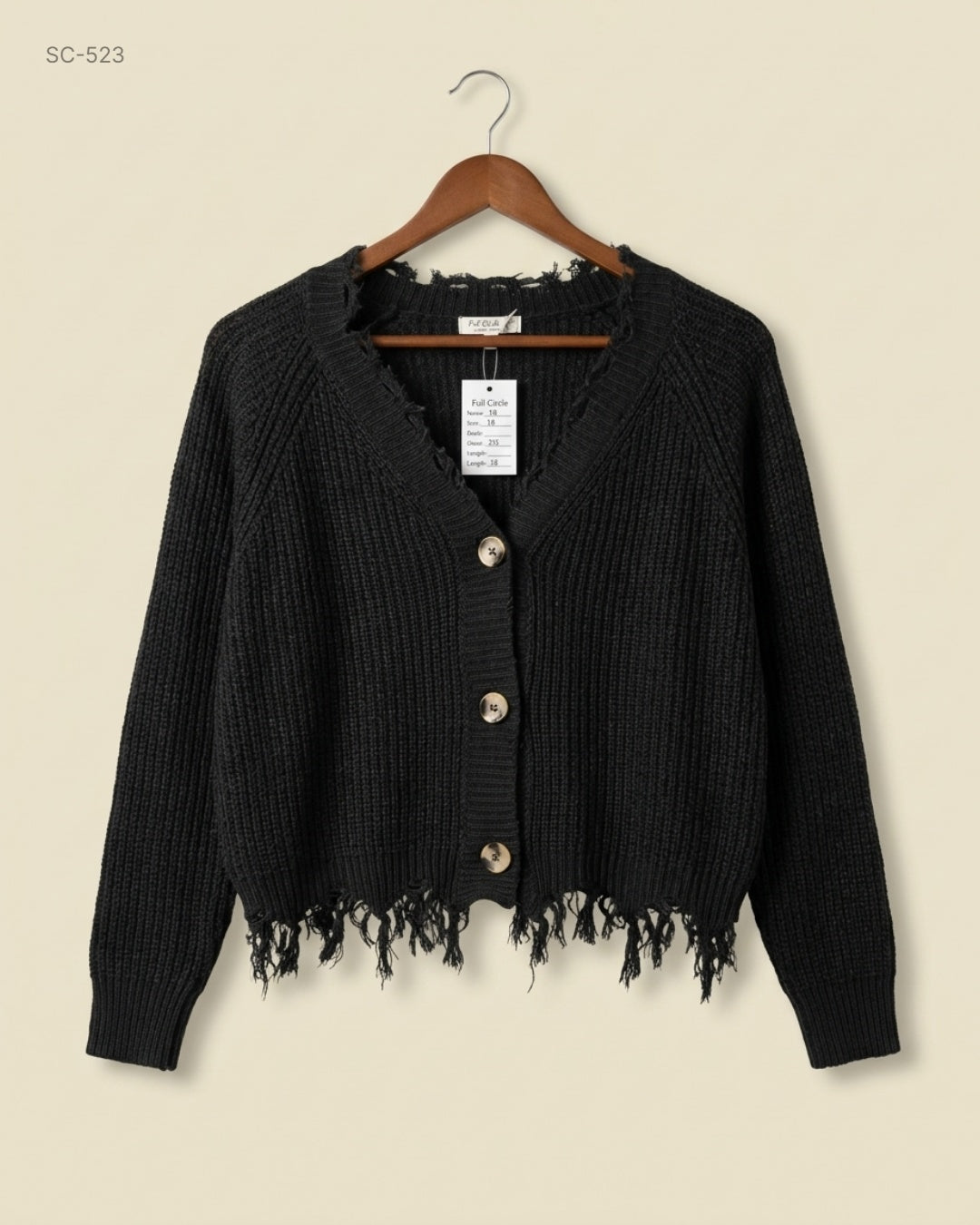 Full Circle Trends (SC-523) Distressed Cropped Cardigan