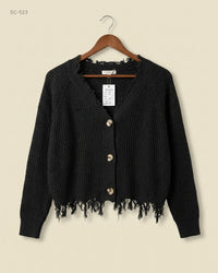 Full Circle Trends (SC-523) Distressed Cropped Cardigan