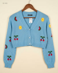 SHEIN (SC-552) Cropped Fruit-Embroidered Cardigan