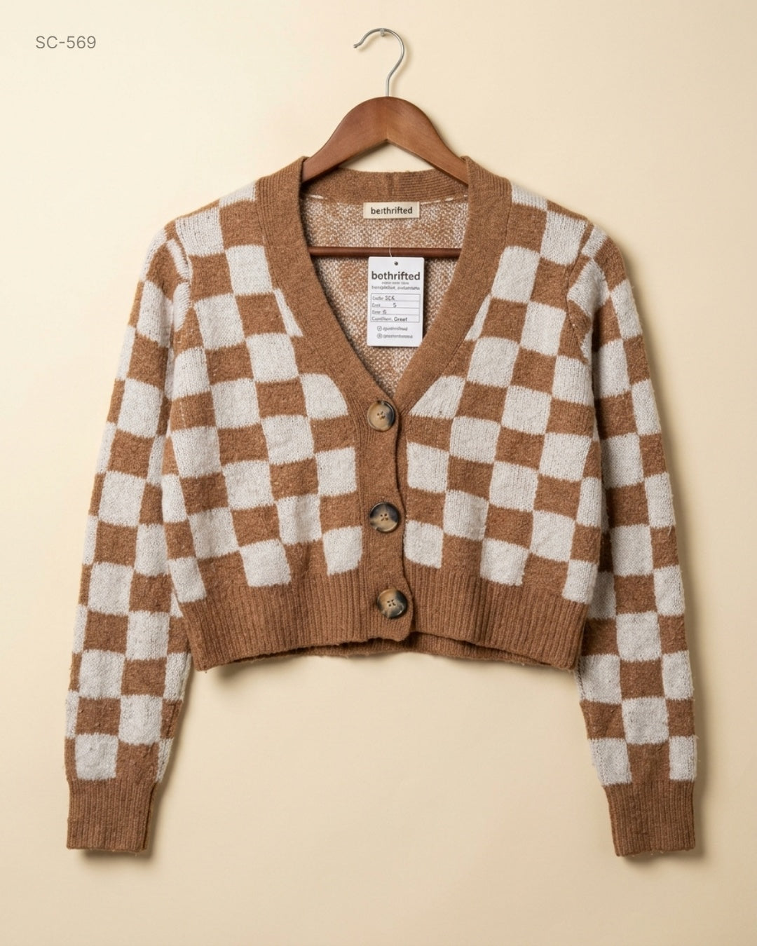 Ardene (SC-569) Cropped Checkered Cardigan