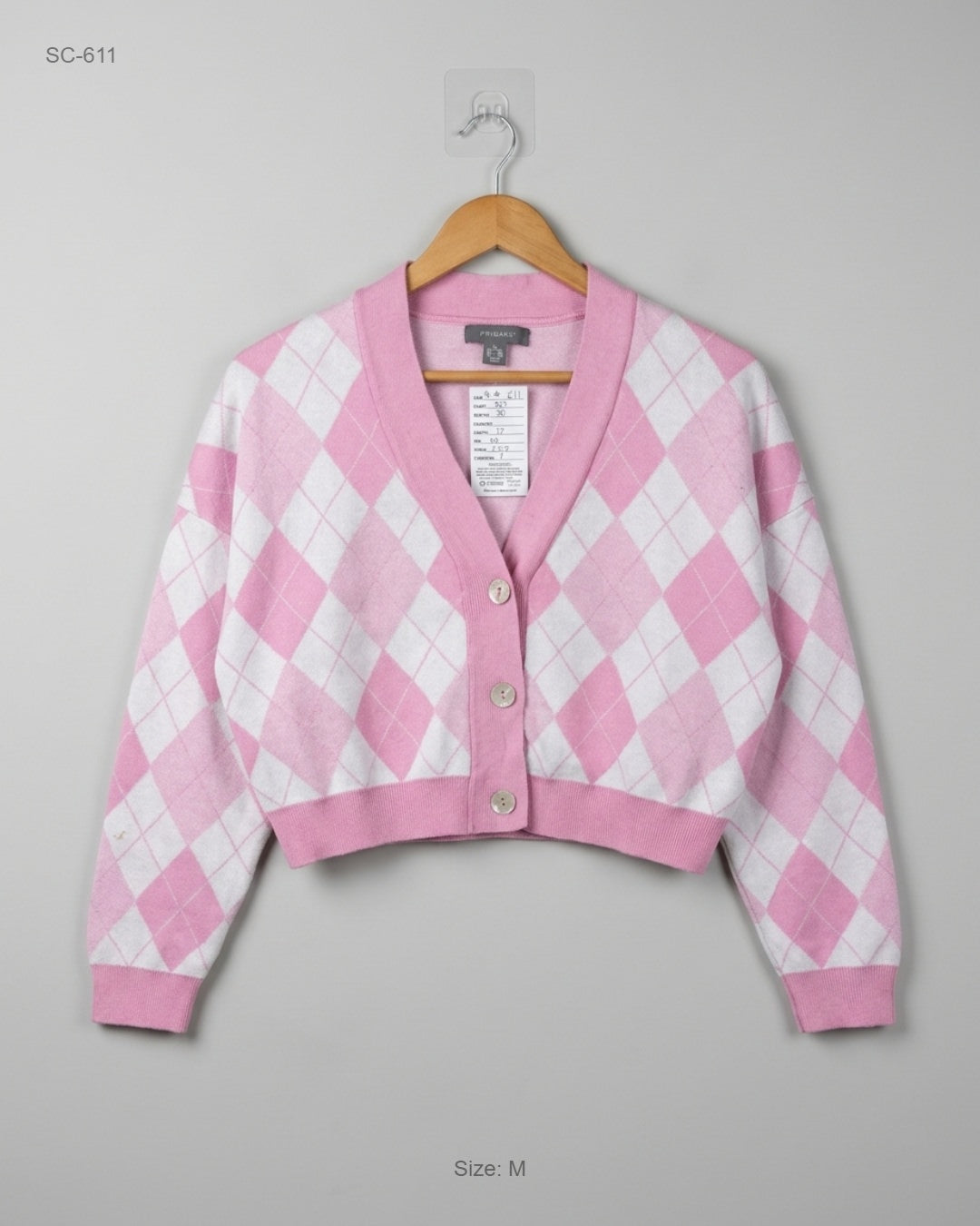 Primark Pink Cropped Argyle Cardigan buy preloved clothing online Pakistan