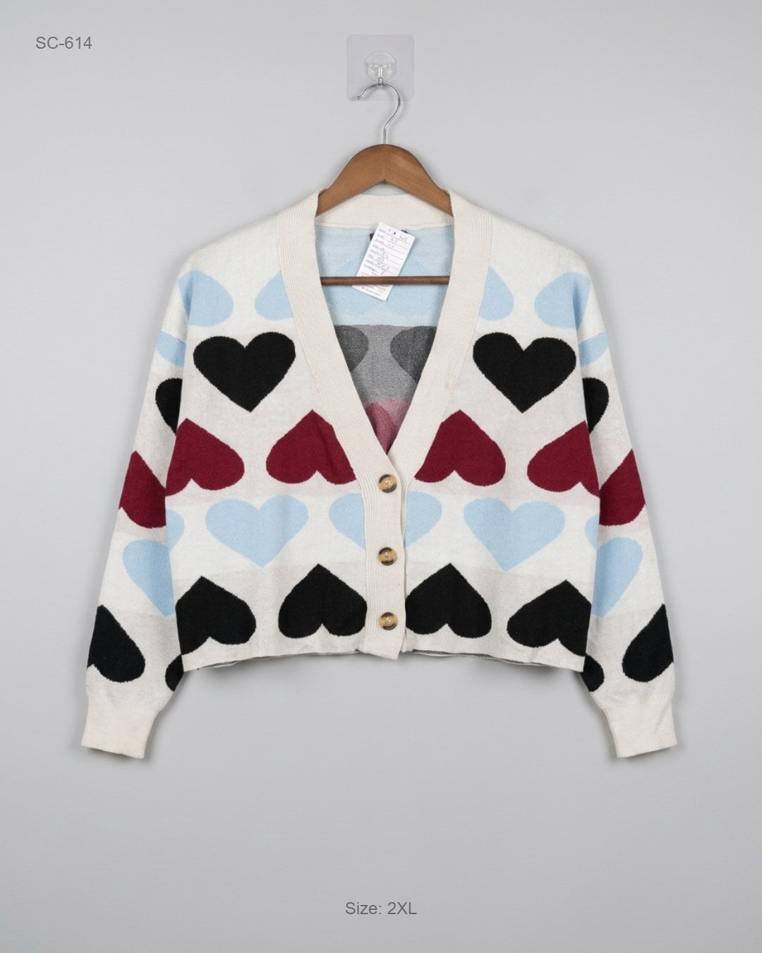 Shein (SC-614) Heart-Print Cropped Cardigan