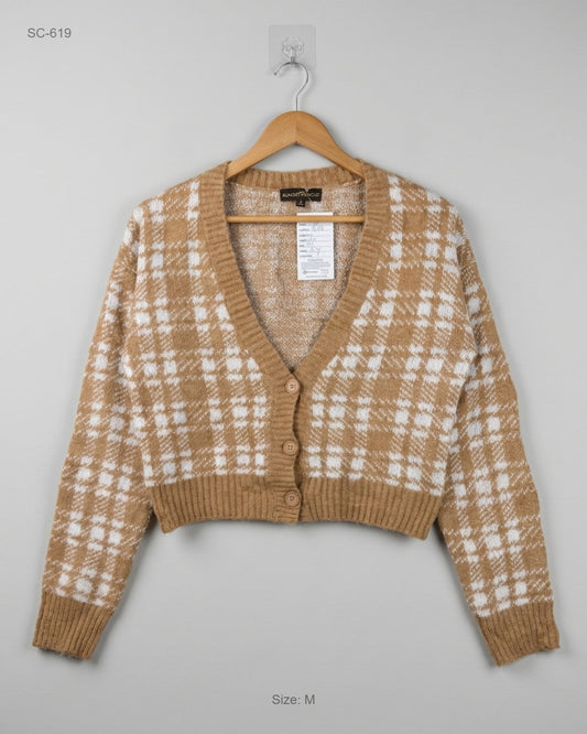 Almost Famous Brown Cropped Knit Cardigan buy preloved clothing online Pakistan