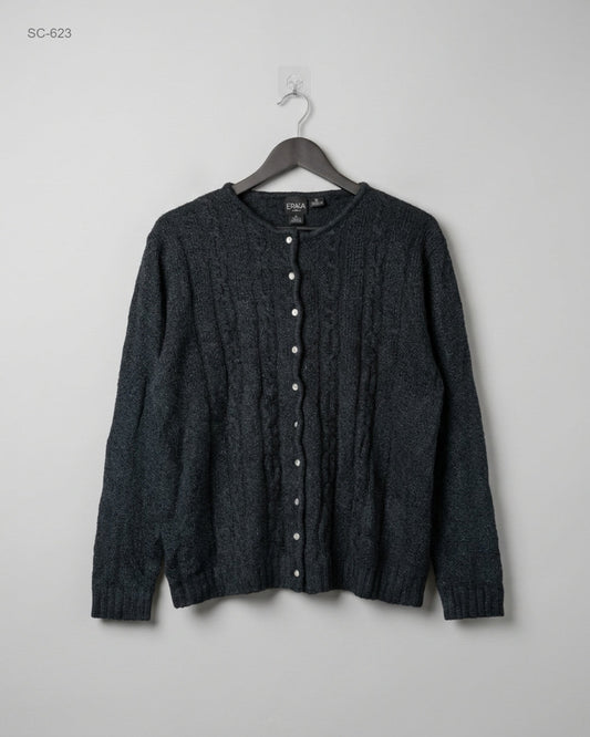 ERIKA Black Button-Down Textured Cardigan buy preloved clothing online Pakistan