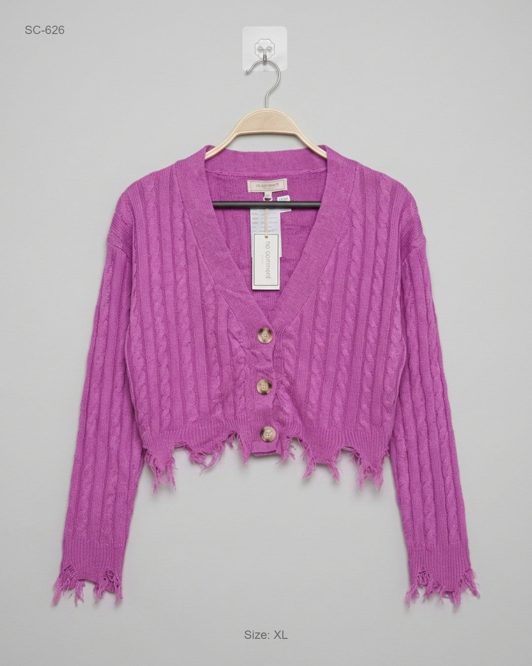 No Comment Pink Cropped Cable-Knit Cardigan buy preloved clothing online Pakistan