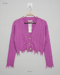 No Comment (SC-626) Cropped Cable-Knit Cardigan