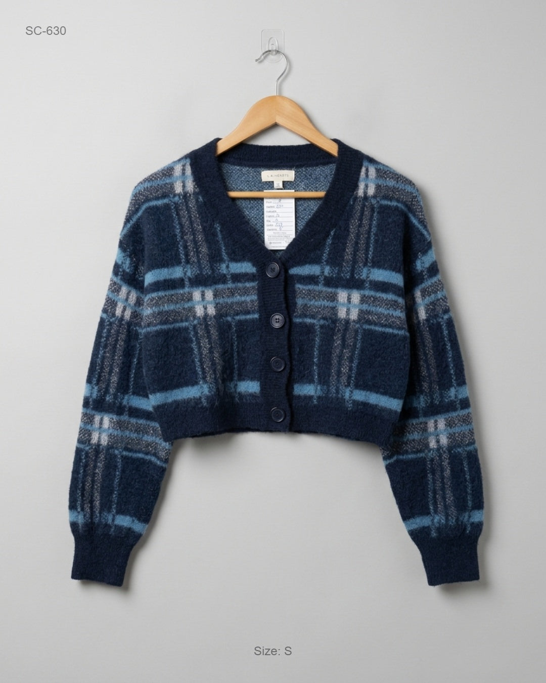 L.A. HEART Blue Cropped Plaid Cardigan buy preloved clothing online Pakistan