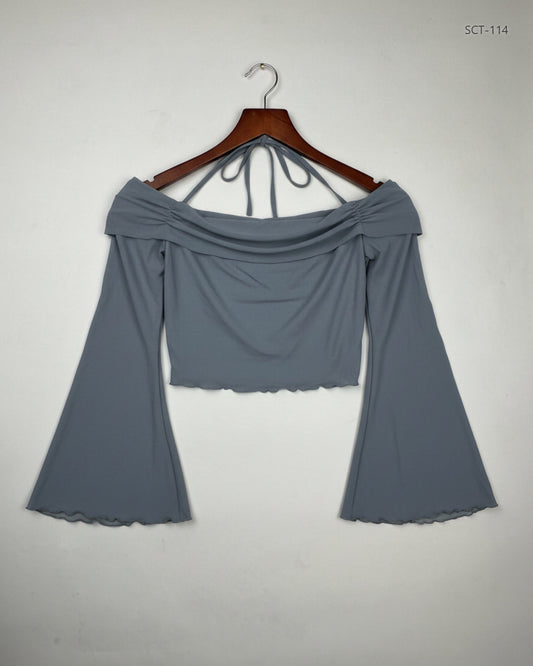 Preloved Premium Summer Crop Tops by Shein, Gray Polyester for Womens - OTS Thrift Shop Peshawar Pakistan