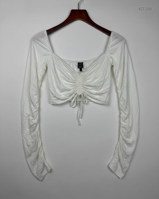 Secondhand Branded Summer Crop Tops by Shein, White Polyester fabric, Premium condition, for Womens - Online Thrift Shop Peshawar Pakistan