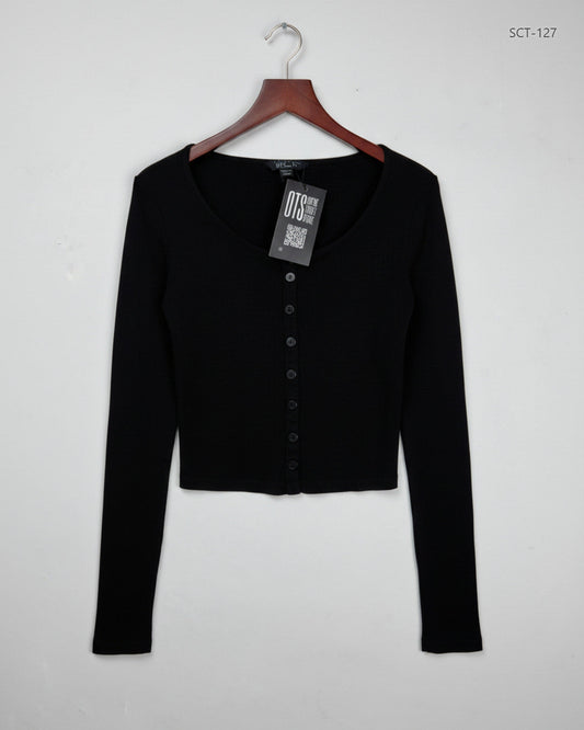 Shop Premium Summer Crop Tops by New Look | Preloved Branded Clothes | Black Cotton | Womens | OTS Thrift Store Islamabad Pakistan