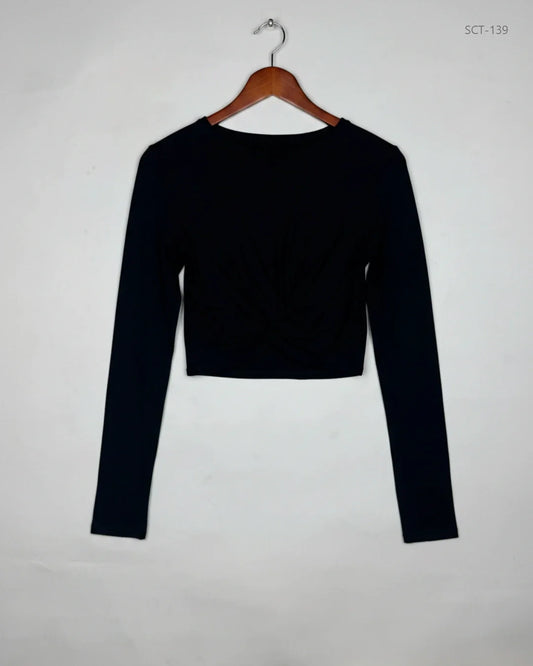 Secondhand Branded Summer Crop Tops by PRETTYLITTLETHING, Black Polyester fabric, Premium condition, for Womens - Online Thrift Shop Karachi Pakistan