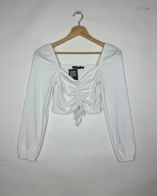 Premium Condition Summer Crop Tops | Preloved Boohoo | White Polyester | Thrift Shop for Womens Peshawar Pakistan | OTS