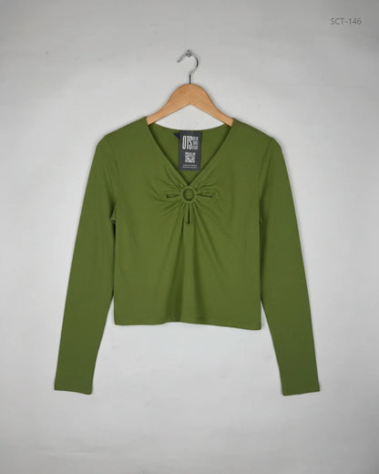Preloved Premium Summer Crop Tops by Primark, Olive Cotton for Womens - OTS Thrift Shop Karachi Pakistan