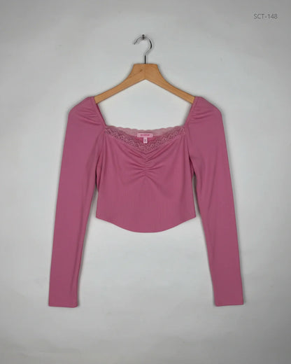 Secondhand Branded Summer Crop Tops by Shein, Pink Polyester fabric, Premium condition, for Womens - Online Thrift Shop Lahore Pakistan