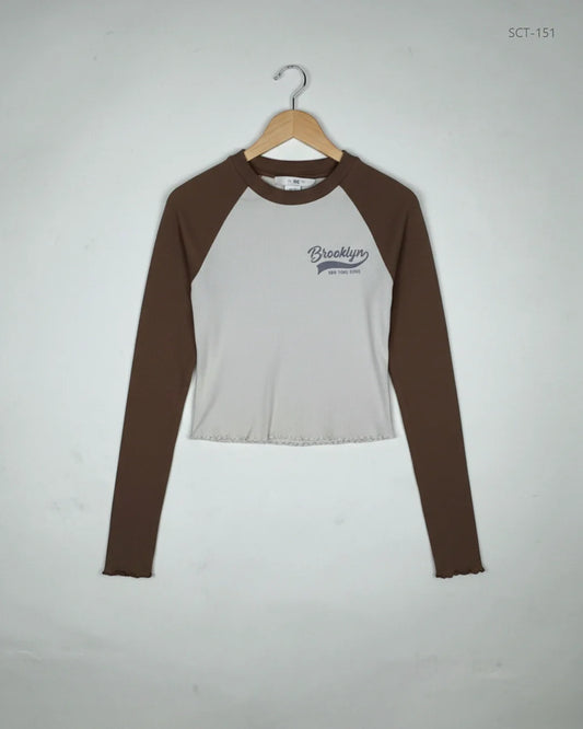 Preloved Premium Summer Crop Tops by H&M, Beige & Brown Cotton for Womens - OTS Thrift Shop Lahore Pakistan