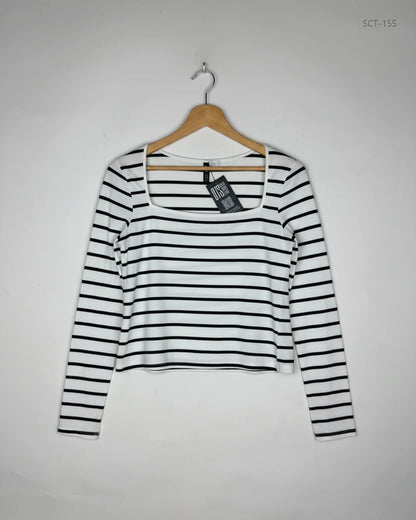 UK Imported secondhand Summer Crop Tops - H&M brand, Black & White Cotton, Premium condition, for Womens - Online Thrift Store Islamabad Pakistan