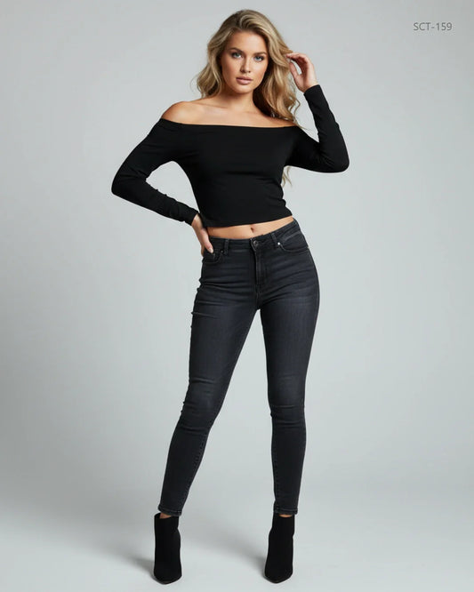 PRETTYLITTLETHING Black Summer Crop Tops (SCT-159)