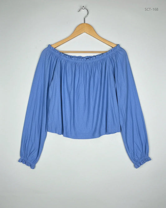 Summer Crop Tops | CUT LABEL | Preloved Branded | SkyBlue viscose | Excellent | OTS Thrift Store Karachi Pakistan