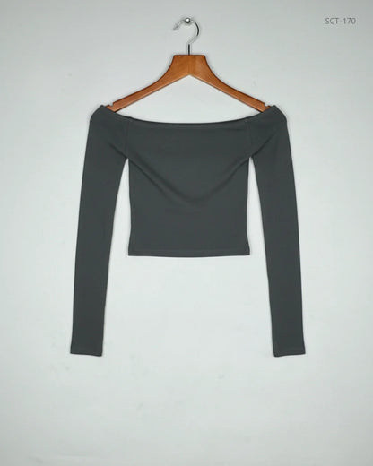 Preloved Premium Summer Crop Tops by PULL&BEAR, Grey Cotton for Womens - OTS Thrift Shop Peshawar Pakistan