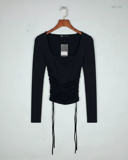 Shop Premium Summer Crop Tops by Zara | Preloved Branded Clothes | Black Polyester | Womens | OTS Thrift Store Lahore Pakistan