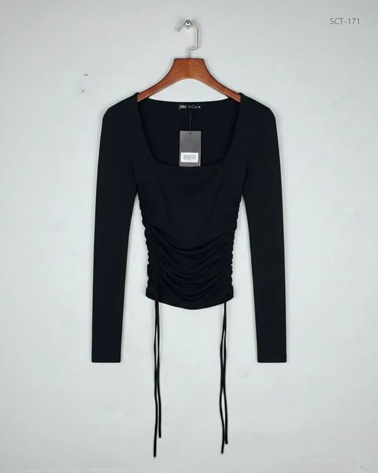 Shop Premium Summer Crop Tops by Zara | Preloved Branded Clothes | Black Polyester | Womens | OTS Thrift Store Lahore Pakistan