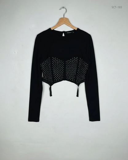 UK Imported secondhand Summer Crop Tops - ASOS brand, Black Polyester, Premium condition, for Womens - Online Thrift Store Karachi Pakistan